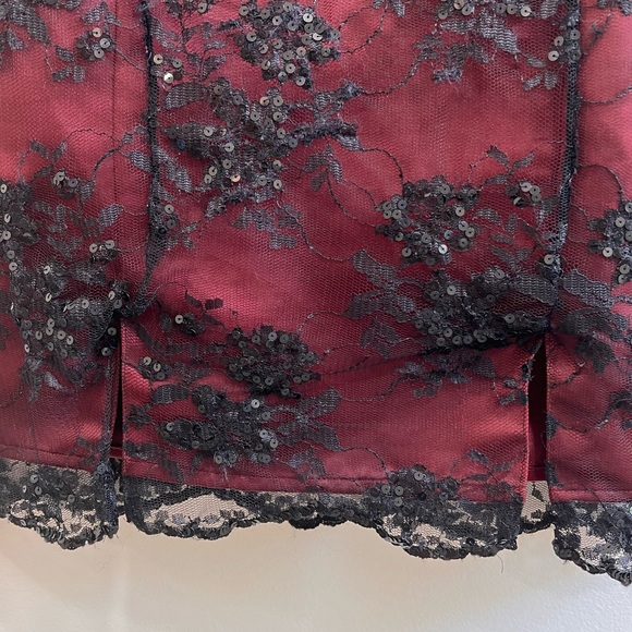 Betsy Johnson Evening Vintage Strapless Mini Dress Red Black Lace Bead Sequin, 6 - Picture 7 of 14